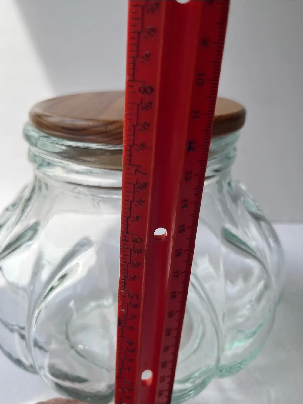 Vintage Pumpkin Potbelly Glass Apothecary Jar. Wood Lid. Canister 7.75